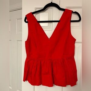 J. Crew Red V-Neck Sleeveless Peplum Top